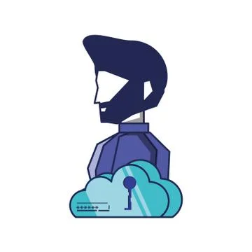 Young man with beard and cloud computing 스톡 일러스트