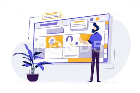 Young man with beard fills schedule calendar so as not to forget about business Stock Illustration