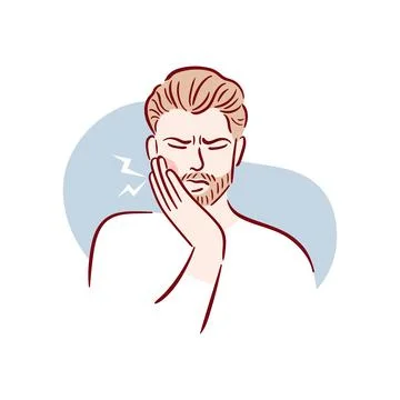 A young man with a beard has a severe toothache. A guy with bad teeth grabs his Illustrazione stock