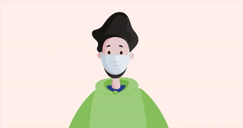 Young Man With Beard Wearing Protective Mask.  Covid-19 Global Pandemic. Stock Footage 172006140