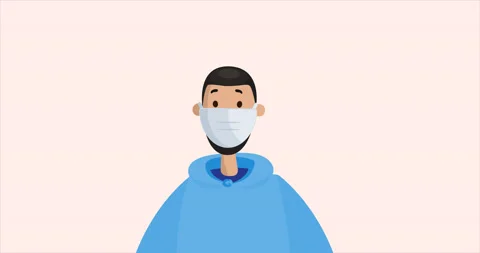 Young Man With Beard Wearing Protective Mask. Covid-19 Global Pandemic. Stock Footage 172006495