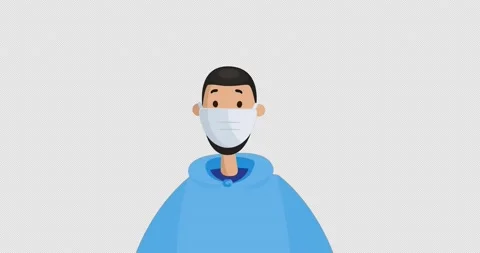 Young Man With Beard Wearing Protective Mask. Self-isolation Concept. Stock Footage 172041356