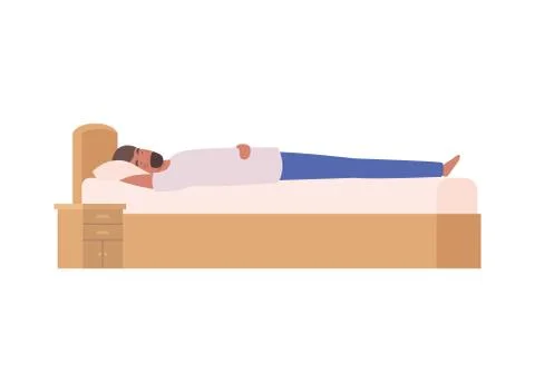 Young man in bed with sleeping pose Stock Illustration