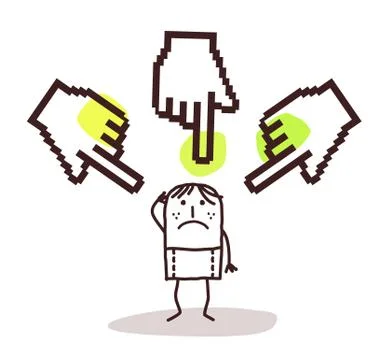 Young man with big pointing cursor hands Stock Illustration