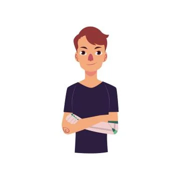 Young man with bionic, artificial arm prosthesis Illustrazione stock