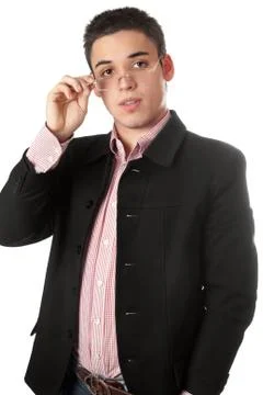 Young man in a black jacket Stock Photos