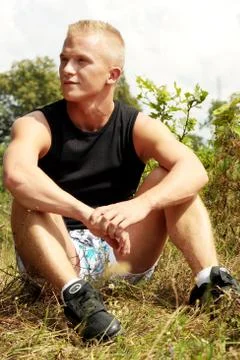 Young man in a black Stock Photos