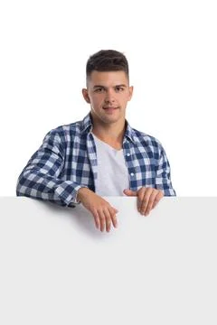 Young man with blank banner Stock Photos