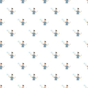 Young man blowing soap bubbles seamless pattern Stock Illustration