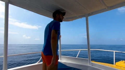 A young man on a boat. Stock Footage 101871843