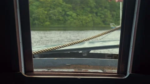 Young man on boat jumps into engine room Video stock 163196102