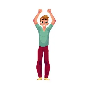 Young man, boy, guy, rejoicing, cheering, jumping in happiness, excitement Stock Illustration