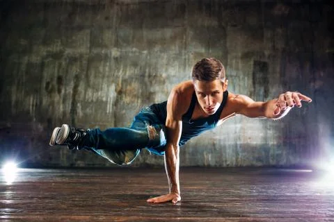 Young man break dancing Stock Photos