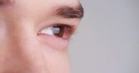 Young man with brown eyes on light grey ... | Stock Video | Pond5