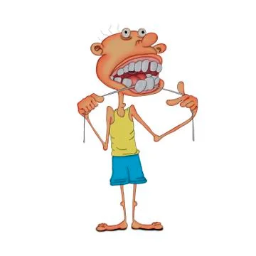 A young man brushes his teeth with dental floss. Illustration on a white back Stock Illustration