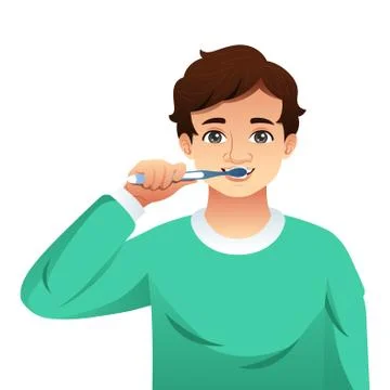 Young Man Brushing His Teeth Illustration Stock Illustration