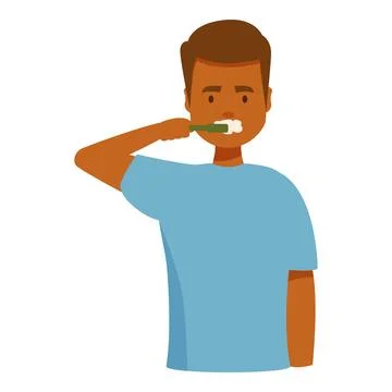 Young man brushing his teeth with a toothbrush Stock Illustration