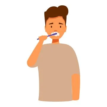 Young man brushing his teeth with toothpaste Stock Illustration