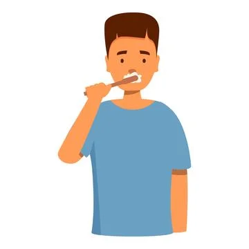 Young man brushing his teeth with toothpaste on a toothbrush Ilustración de archivo