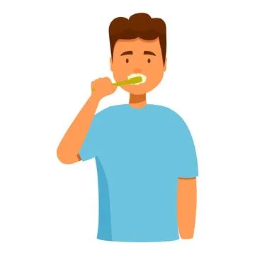 Young man brushing his teeth with a toothbrush Stock Illustration