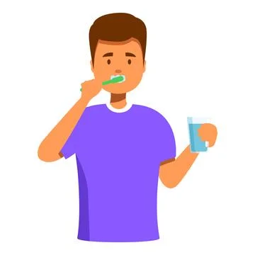 Young man brushing teeth holding glass of water oral hygiene Stock Illustration