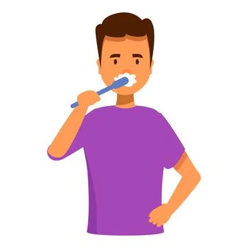 Young man brushing teeth with toothbrush and toothpaste Stock Illustration