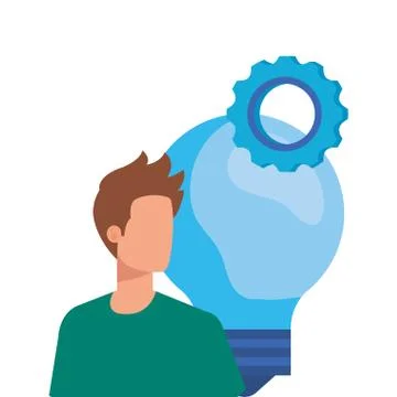 Young man with bulb character Stock Illustration