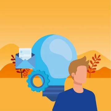 Young man with bulb character Stock Illustration