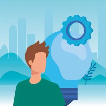 Young man with bulb character Stock Illustration