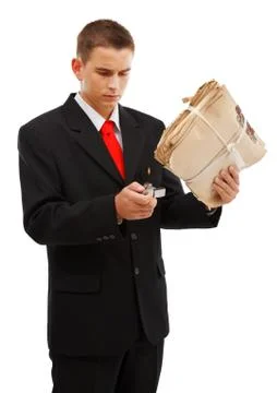Young man burning file folder Stock Photos