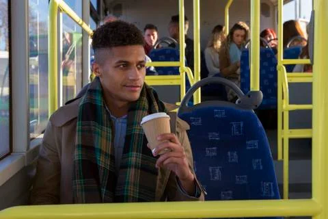 Young man on the bus Stockfoto's