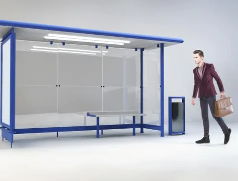 Young man at a bus stop Stock Photos