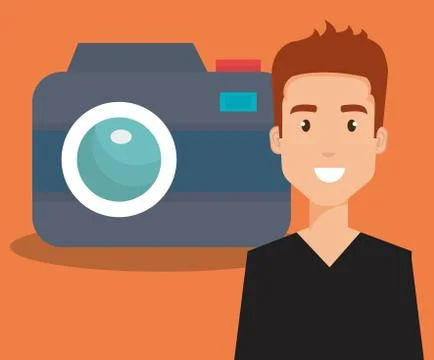 Young man with camera avatar character Stock Illustration