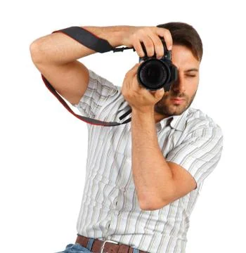 Young man with camera Stock Photos