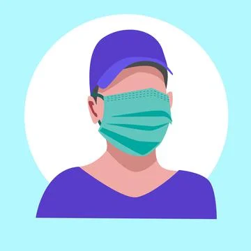 Young man in cap wearing face medical mask Stock Illustration