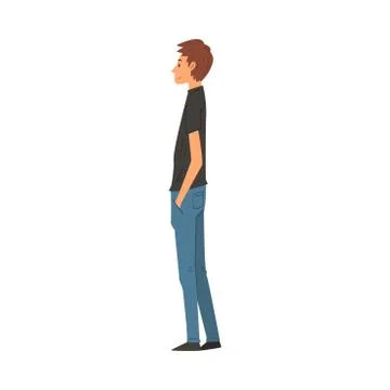 Young Man in Casual Clothes Looking at Something, Side View Vector Illustration Stock Illustration