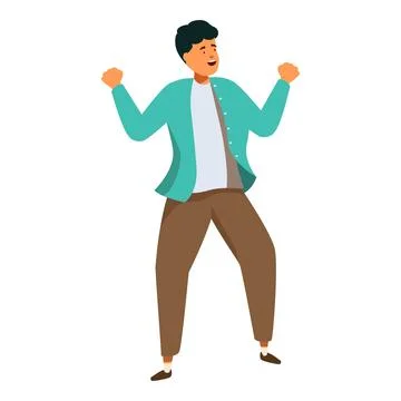 Young man celebrating with raised hands and a cheerful expression Stock Illustration
