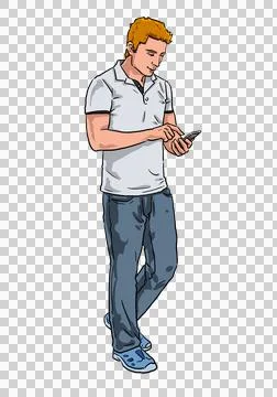 Young Man with cell phone texting and walking outdoor Illustration 2 Stock Illustration