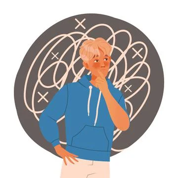 Young man with chaotic type of thinking. Non organized human mental mindset Stock Illustration