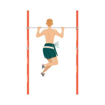 Young Man Character Doing Chin Up or Pull Ups as Sport and Physical Exercise Stock Illustration
