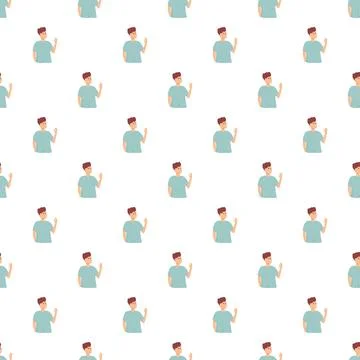 Young man character gesturing hello seamless pattern Stock Illustration