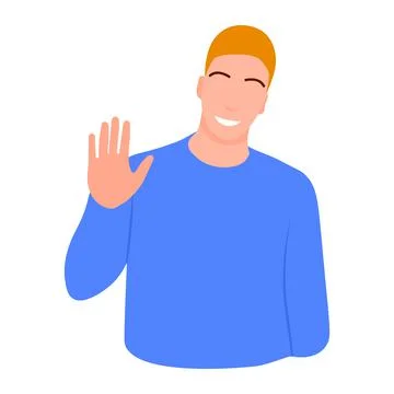 Young man character isolated on white flat colorful person gesture hand palm  Stock Illustration