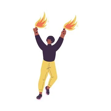 Young Man Character Setting Off Firework Vector Illustration Stock Illustration