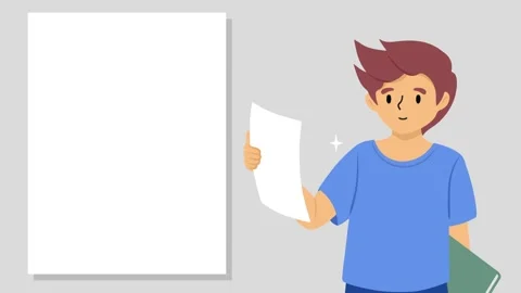 Young man character speaking for presentation, whiteboard, copy space for text Stock Footage 274509119