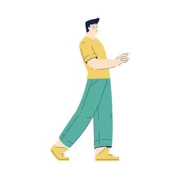 Young Man Character Walking Moving Forward Vector Illustration Ilustración de archivo