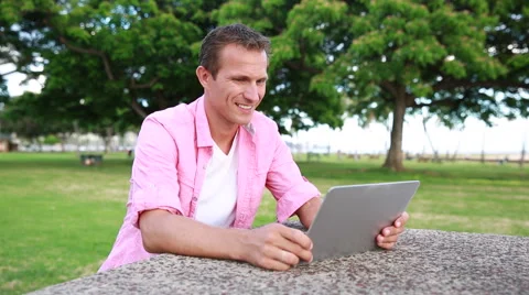 A Young Man Chatting On Laptop Outdoor Stock Footage 55620009