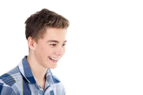 Young man cheerfully laughs Foto stock