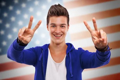 Young man cheering Foto stock