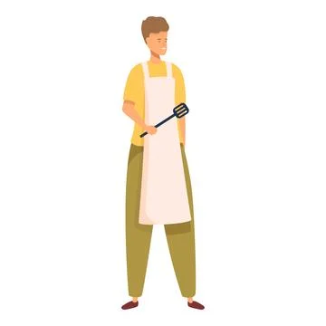 Young man chef holding spatula kitchen utensil cooking Stock Illustration