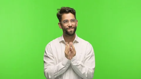 Young man on chroma devising a plan Stock Footage 97588958